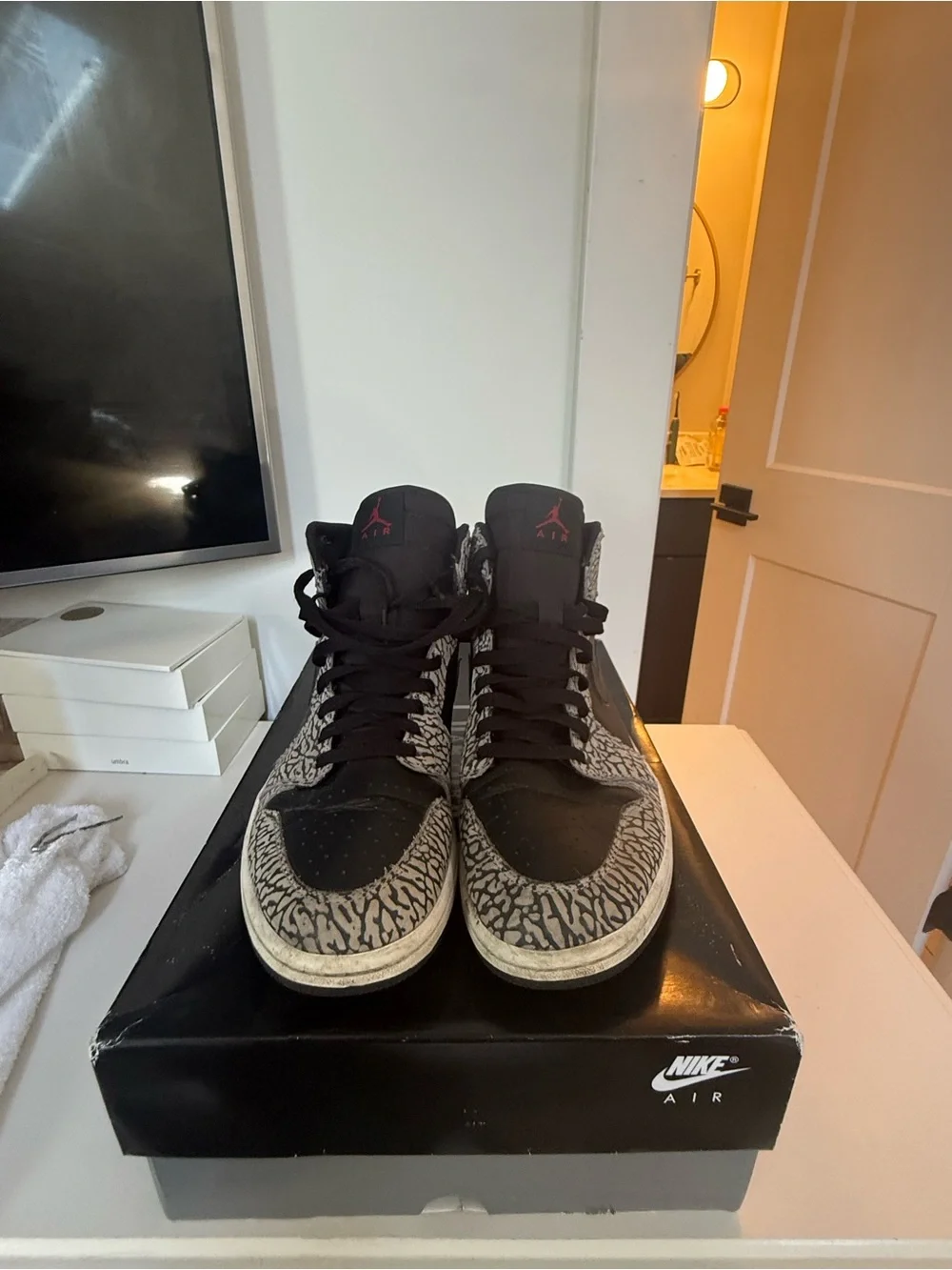 Jordan High-Top Sneakers in Black, Gray and White